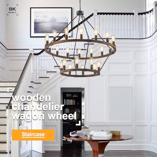 2 Tier Farmhouse Wagon Wheel Chandelier 43" Rustic Large Chandelier (24 Count)