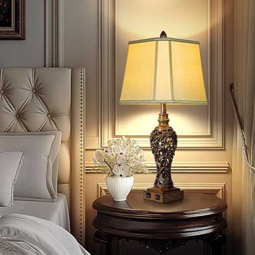 28.5" Farmhouse Vintage Table Lamp Set of 2 with Nightlight (2 Count)