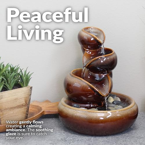 Sunnydaze 10" Tiered Vessels Ceramic Tabletop Fountain