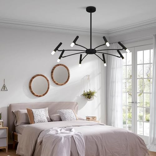 Lighting 8 Light Black Metal Light Fixture Modern Foyer Chandelier Lighting Mid Century Industrial Sputnik Chandeliers Contemporary High Ceiling Chandelier Lights for Dining Room