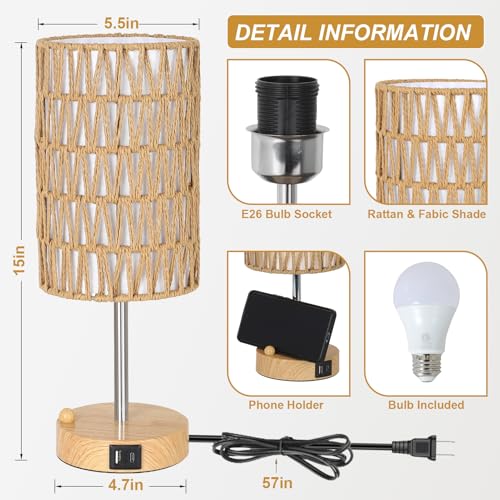 Boho Table Lamp for Bedroom with Bulb