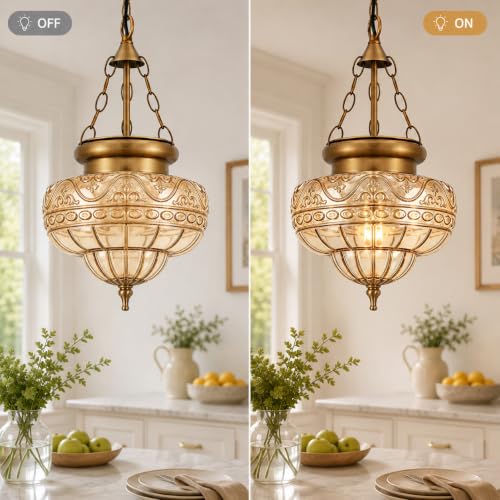 Vintage Brushed Antique Brass Pendant Light for Kitchen Island