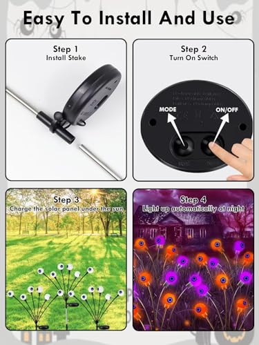 6 Pack Solar Halloween Decorations Outdoor 36 LED Solar Eyeball Lights (6 Count)