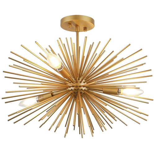 20in 4 Light Gold Sputnik Chandelier Ceiling Light Fixture