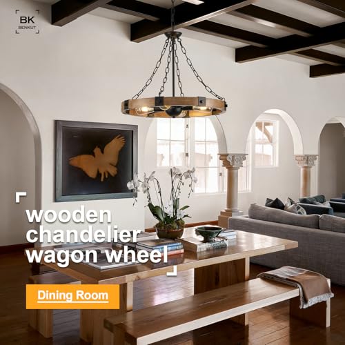 Farmhouse Wagon Wheel Chandelier 23.6" Oak Rustic Chandeliers 4