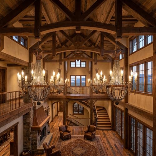 12 Light French Country Wood Beaded Chandelier