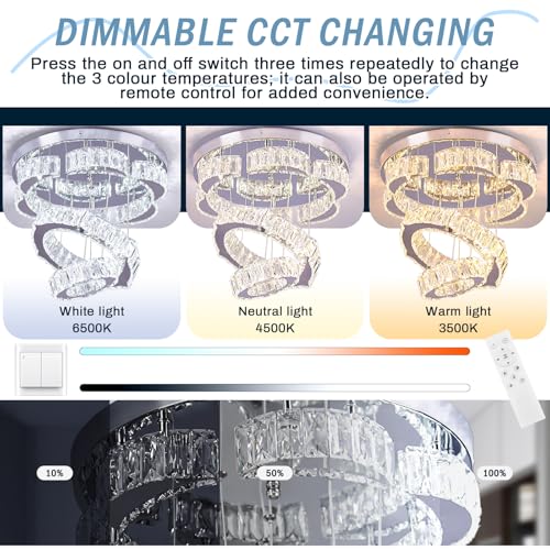 15.7" 2 Ring Flower Crystal Flush Mount Ceiling Light Dimmable remote