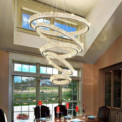 Extra Large 5 Ring Crystal Chandelier High Ceiling Chandeliers for Foyer