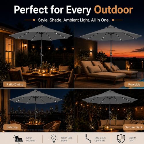 9FT Solar Patio Umbrella w