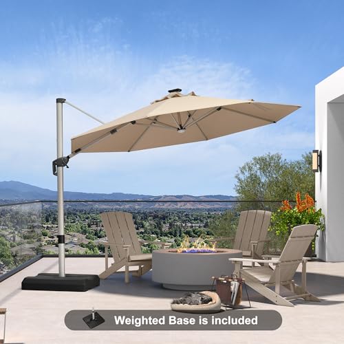 Patio Umbrella with Base Included 11ft Solar LED Light