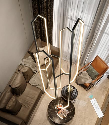 6 Rings Black Modern Long Large Chandelier Dimmable LED High Ceiling Chandelier for Living Room Foyer Staircase Enterway Hanging Light Fixture Modern Ceiling Light