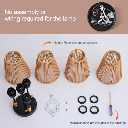 4 Light Rattan Boho Ceiling Light Adjustable Arms Farmhouse Fixture (1 Pack 4-Light)