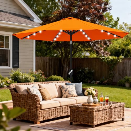 Solar Led Patio Umbrella with 32 Lights 11FT