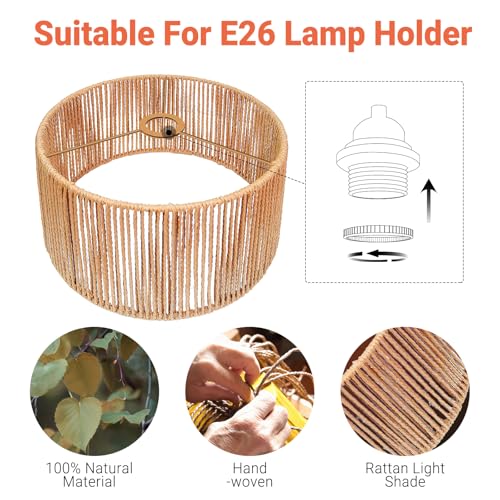 Hanging Light Rattan Lamp Shades Boho Lamp Shade 12.6in x 6.7in