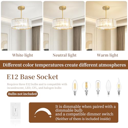 Adjustable Height Modern Gold Crystal Chandelier 12 Inch (Gold / 12 in)
