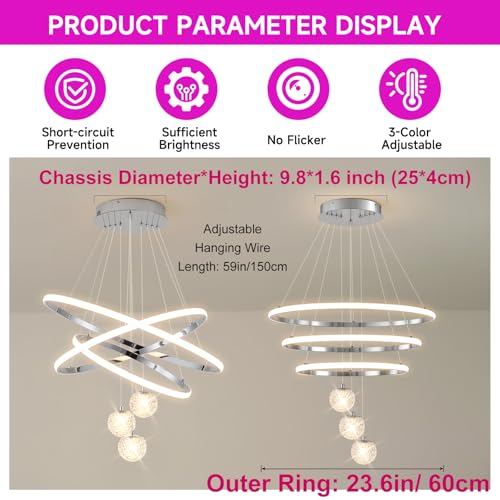 LED Modern 3 Ring Chandeliers