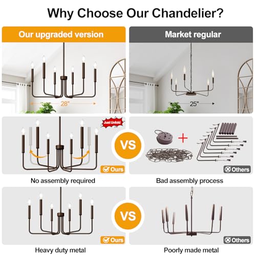 6 Light Farmhouse Chandelier for Dining Room Lighting Fixtures Hanging