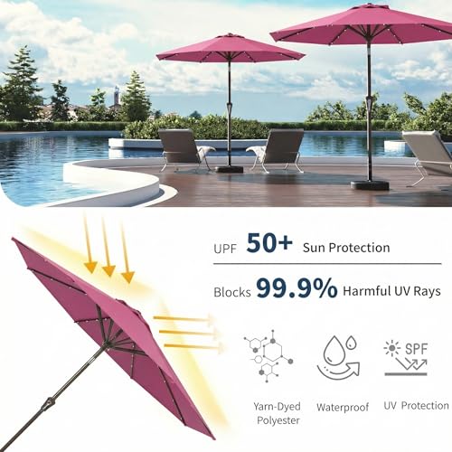 10FT Solar Umbrella 32 LED Lighted Patio Umbrella Table Market Umbrella w