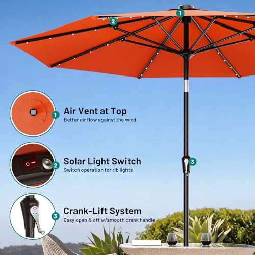 9FT Patio Umbrella with Solar Lights