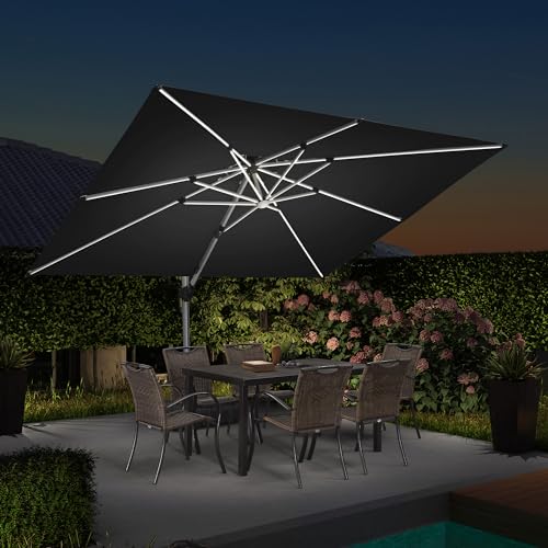 Patio Umbrella with Base 9'X12' Double Top LED Light