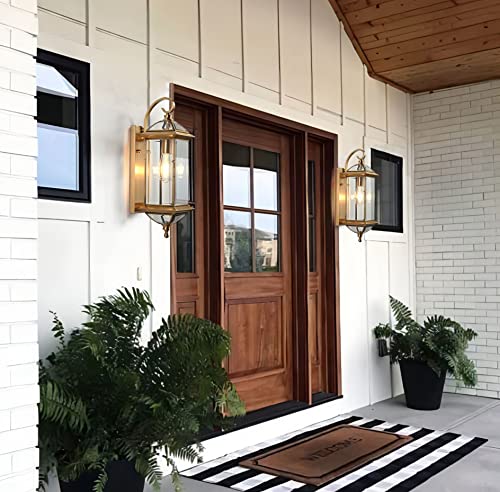 Copper Exterior Wall Light 20" H Outdoor Light Fixture Waterproof Wall Sconce Oil Rubbed Brass Porch Light with Clear Glass Lantern Wall Mount Lights for House Garage Patio Aisle