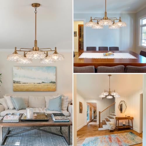 Chandelier Pendant Lights Fixture Vintage Pendant Lighting Fixtures 5 Lights Brass Chandelier E26 Base Clear Glass Hanging Lamp for Kitchen Island Dining Room Living Room