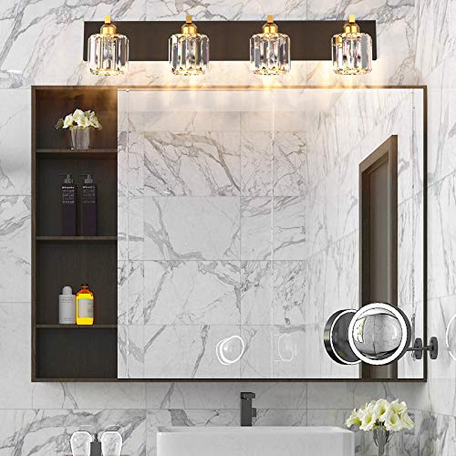 Crystal Bathroom Vanity Lighting Black Vanity Light Fixtures Modern Vanity Light for Bathroom 4 Lights