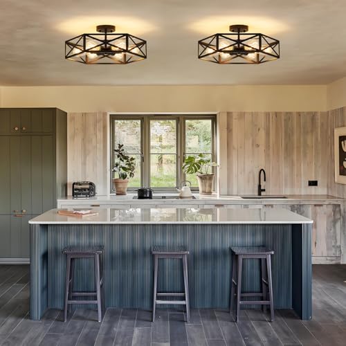 Black Modern Farmhouse Metal Semi Flush Mount Ceiling Light Fixture 19.7 in