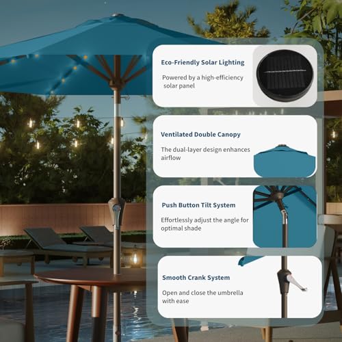 10FT Solar Umbrella 32 LED Lighted Patio Umbrella Table Market Umbrella w