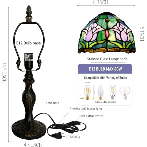Small Tiffany Table Lamp Stained Glass Memory Lamp Pink Tulip Style