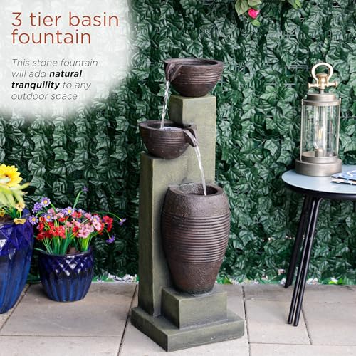 32" Tall 3 Tier Basins Water Fountain with LED Lights