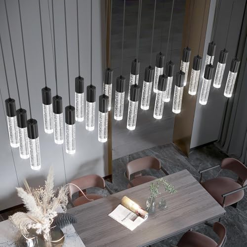 24 Lights Modern Crystal Chandeliers LED Pendant Light for Kitchen Island Dining Room Entrance Foyer Living Room 6000K Black