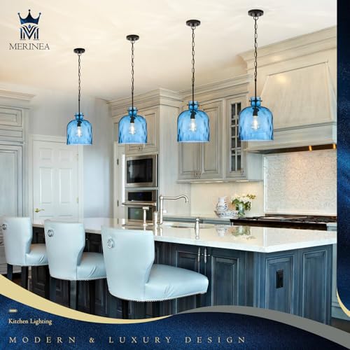 Blue Hammered Glass Pendant Light