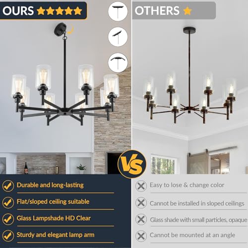 8 Light Black Farmhouse Chandeliers Light Fixture for Dining Room