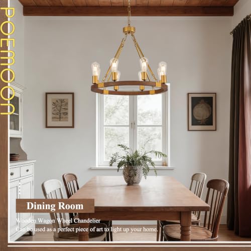 Gold Wooden Wagon Wheel Chandelier 8