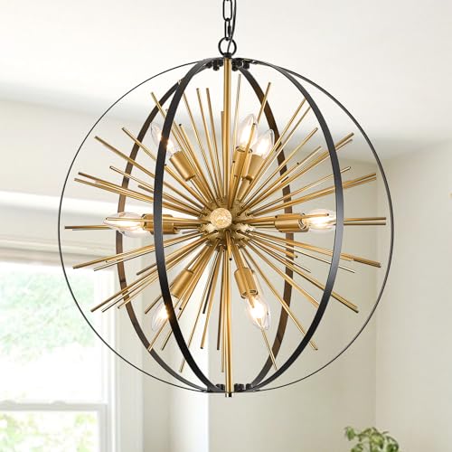 24" 12 Light Black Gold Sputnik Chandelier Modern Hanging Light
