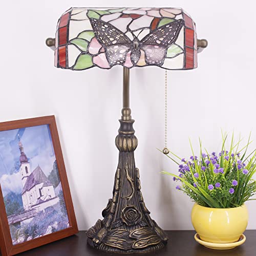 Tiffany Banker Lamp Small Stained Glass Table Lamp Butterfly Style