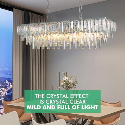 39" Modern Rectangle Crystal Chandelier
