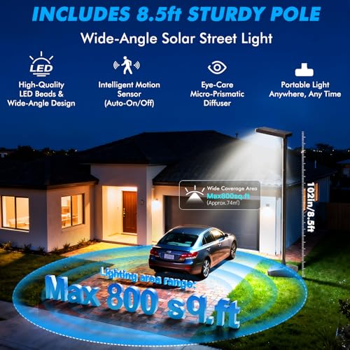 102" Solar Outdoor Street Lights with Pole & Remote