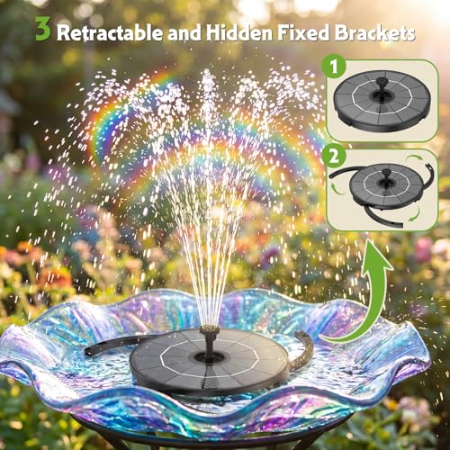 2.8W Solar Fountain Pump with 6 Nozzles & Ground Stakes 3.9ft Cord