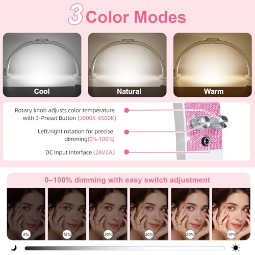 30" Half Moon Light 180°No shadow Foldable Arch Desk Lamp with Phone Stand
