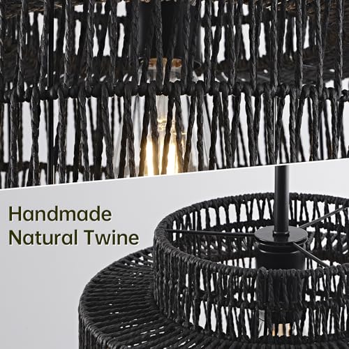 12.4" Black Rattan Pendant Light for Kitchen