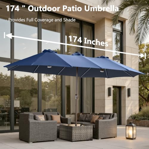 15FT Double Sided Rectangular RGB LED Patio Umbrella with Remote & App Control
