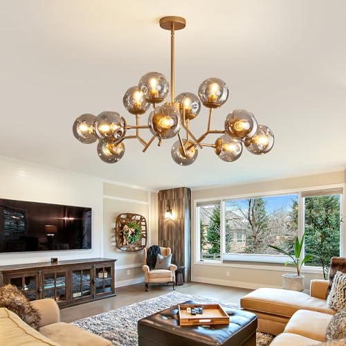 12 Light Modern Gold Sputnik Chandelier with Glass Globe