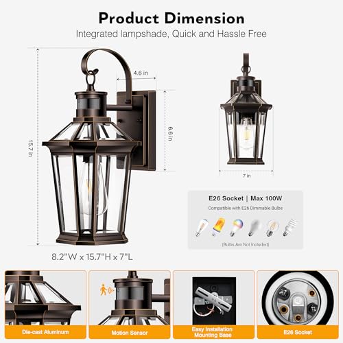 Motion Sensor Porch Lights Outdoor Wall Sconce