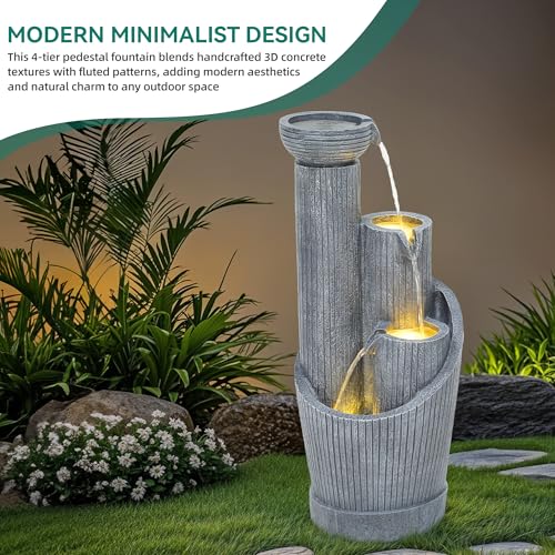 Autodaya 31" Modern Outdoor Water Fountain with Lights