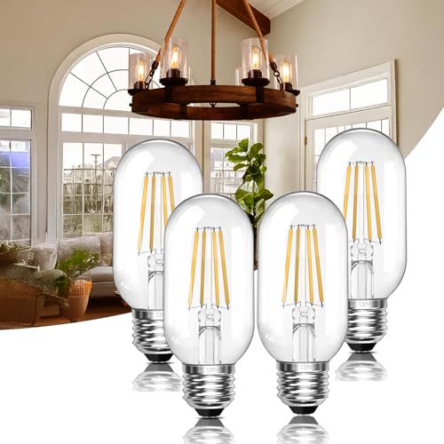 Vintage E26 4W LED Edison Bulbs 40W Equivalent 400 Lumens 2700K Warm White CRI90 T45 Antique LED Bulb Clear Glass 4 Packs for Chandeliers (4 Count)
