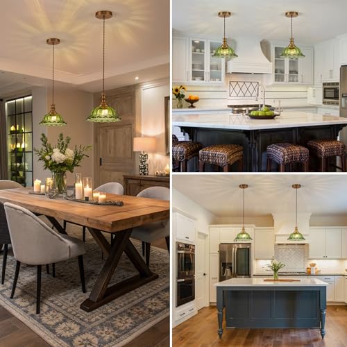 Glass Pendant Lights Modern Pendant Lighting Fixtures Hanging Lamp for Kitchen Island Bedroom Dining Room Coffee Shop Hallway Green and Brass 2 Pack (2 Count)