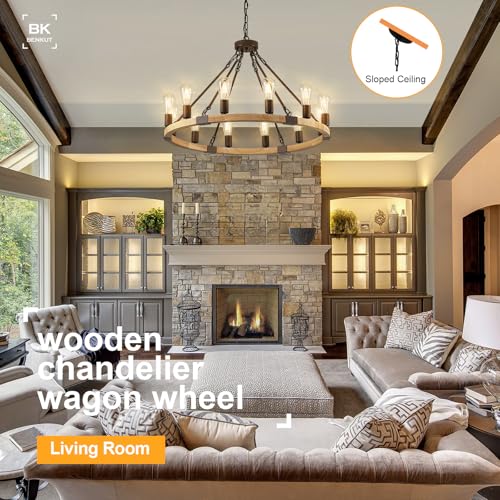 Farmhouse Wagon Wheel Chandelier 31" Wooden Rustic Light Fixtures 12