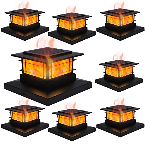 8 Pack Solar Post Cap Lights Outdoor with Flickering Flame Light (8 Count)